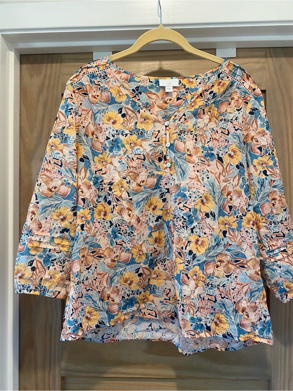 J. Jill Floral Button-Front Blouse in Yellow, Blue, Pink